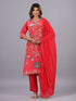 Red Classic Print mirror Work Kurti Set
