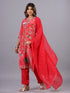 Red Classic Print mirror Work Kurti Set