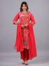 Red Classic Print mirror Work Kurti Set