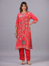 Red Classic Print mirror Work Kurti Set