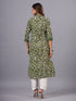 Green Floral Print Princess Cut Kurti