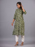 Green Floral Print Princess Cut Kurti