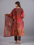Brown Printed Embroidered Kurti Set