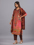 Brown Printed Embroidered Kurti Set