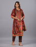Brown Printed Embroidered Kurti Set