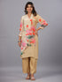 Cream Digital Print Mirror Work Kurti Set