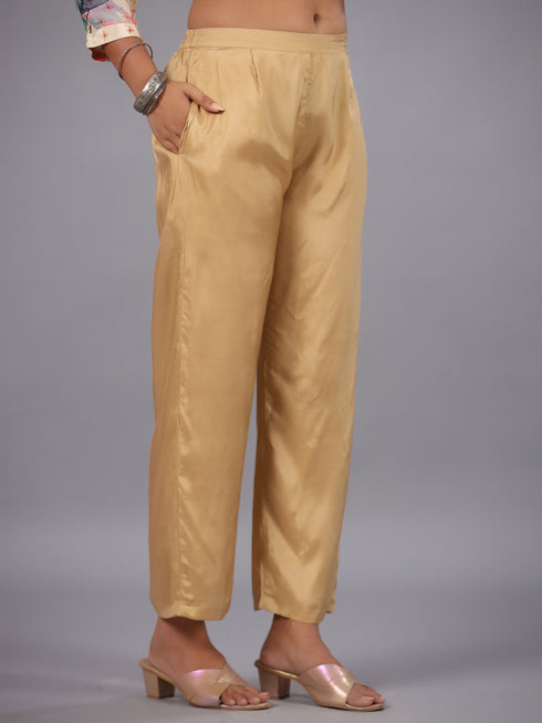 Cream Digital Print Mirror Work Kurti Set