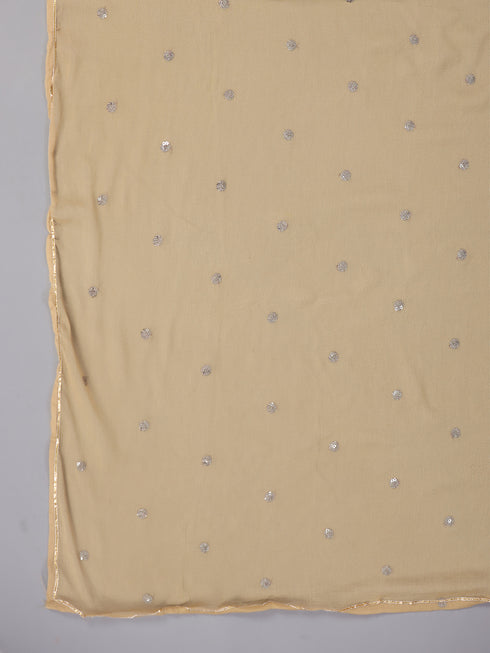 Cream Digital Print Mirror Work Kurti Set