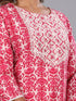 Magenta Jaipuri Print Embroidered Kurti Set