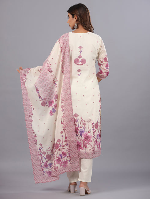 Purple Digital Print Embroidered Kurti Set