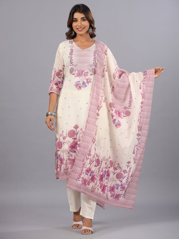 Purple Digital Print Embroidered Kurti Set