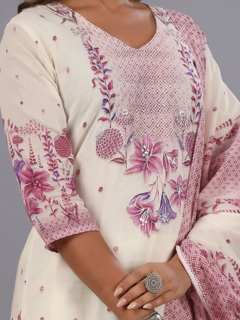 Purple Digital Print Embroidered Kurti Set