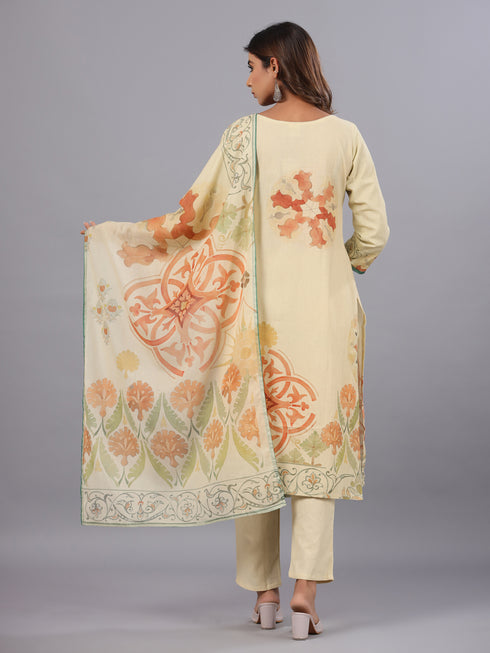 Beige Embroidered Kurti Set