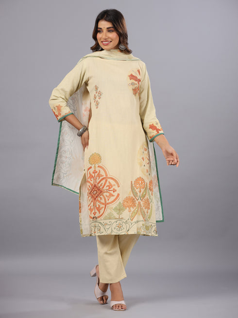 Beige Embroidered Kurti Set