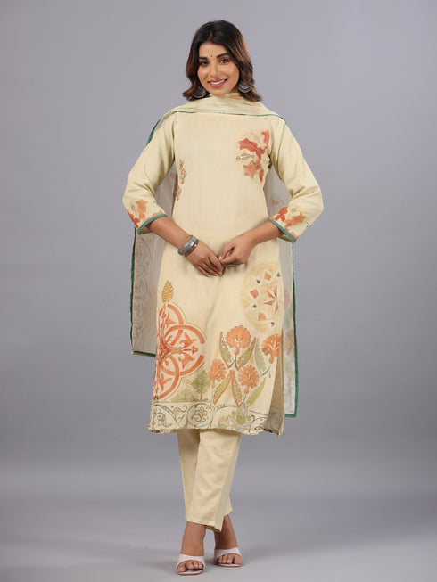 Beige Embroidered Kurti Set