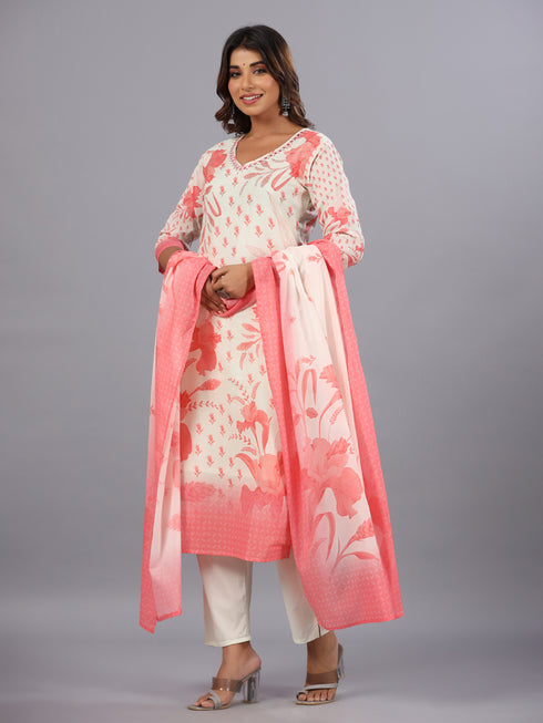 Pink Digital Print Golden Zari Work Kurti Set