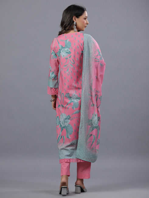 Pink Botanical Print Kurti Set