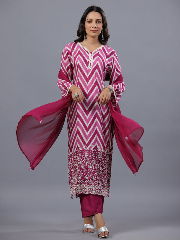 Green Cotton Floral Print Embroidered Kurti Set