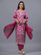 Green Cotton Floral Print Embroidered Kurti Set
