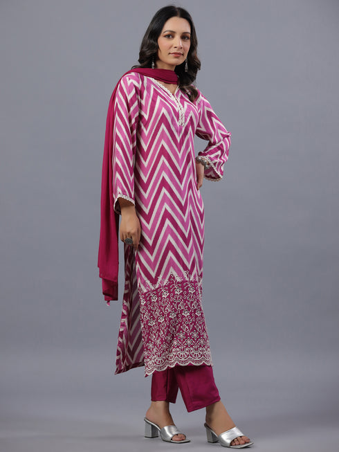 Green Cotton Floral Print Embroidered Kurti Set