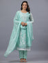 Sea Green Organza Embroidered Kurti Set