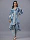 Blue Cotton Linen Botanical Print 3pc Co-Ord Set