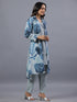Blue Cotton Linen Botanical Print 3pc Co-Ord Set