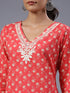 Red Floral Print Kurti Set