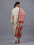 Beige PolySilk Floral Print Kurti Set