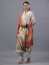Beige PolySilk Floral Print Kurti Set