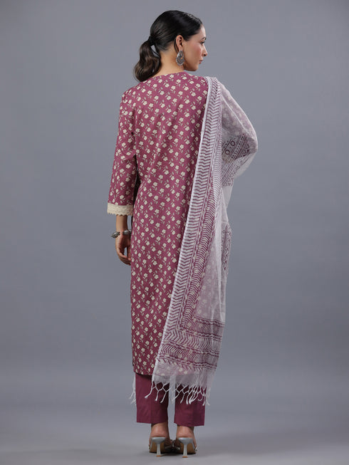 Purple Floral Print Kurti Set