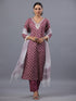 Purple Floral Print Kurti Set