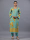Turquoise blue Botanical Print Kurti Set