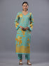 Turquoise blue Botanical Print Kurti Set