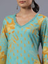 Turquoise blue Botanical Print Kurti Set