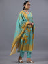 Turquoise blue Botanical Print Kurti Set
