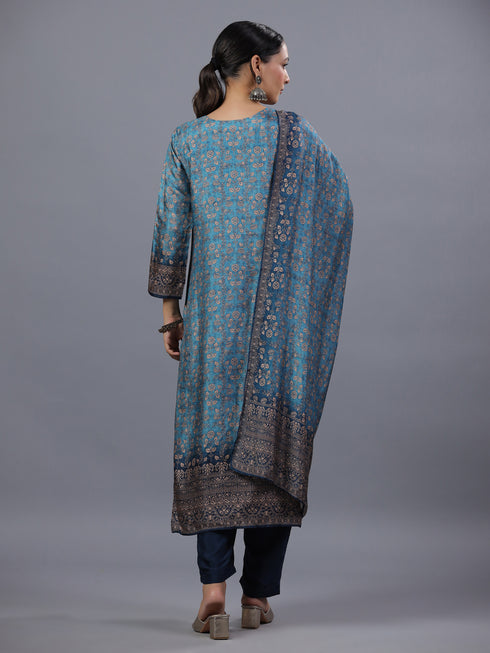Blue Ombre Floral Printed Kurti Set