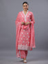 Peach Organza Embroidered Kurti Set