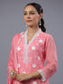 Peach Organza Embroidered Kurti Set