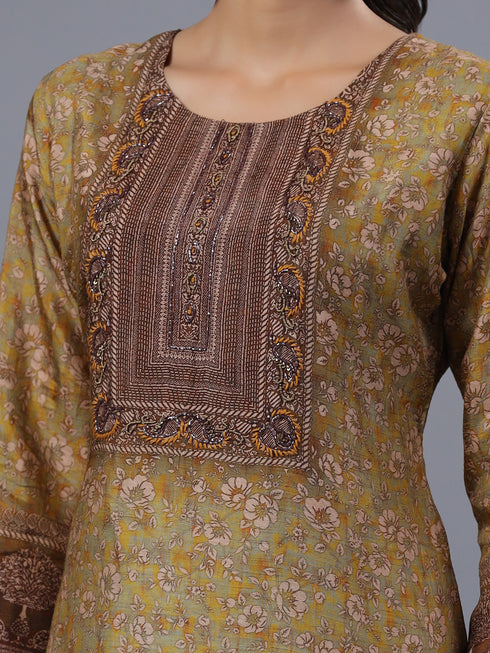 Green Ombre Ditsy Printed Kurti Set