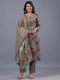 Grey Cotton Linen Floral Print Kurti Set
