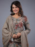Grey Cotton Linen Floral Print Kurti Set