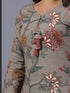 Grey Cotton Linen Floral Print Kurti Set