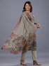 Beige Cotton Blend Floral Print Kurti Set