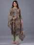 Beige Cotton Blend Floral Print Kurti Set