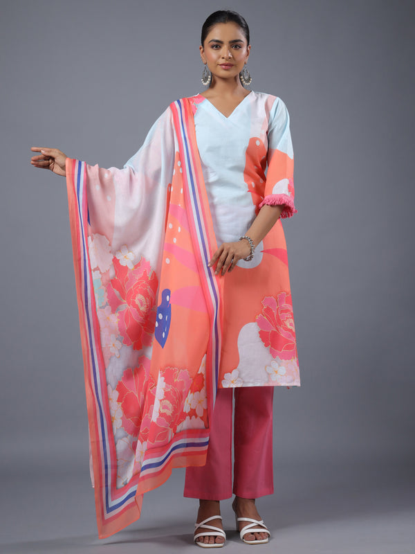 Assorted Shade With Abstract Print Kurti Set
