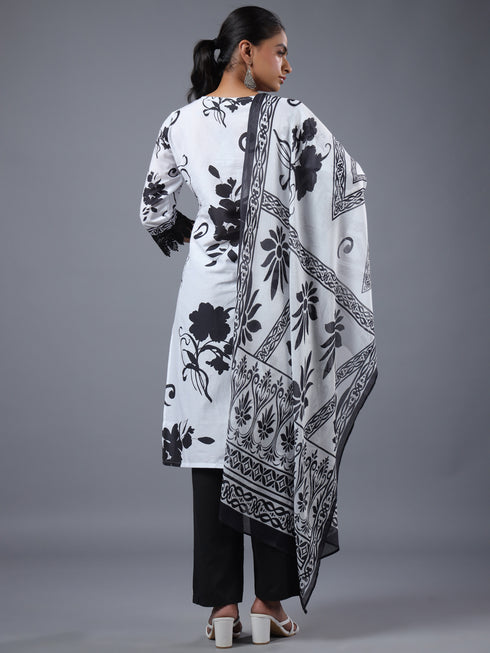 White Floral Print Kurti Set