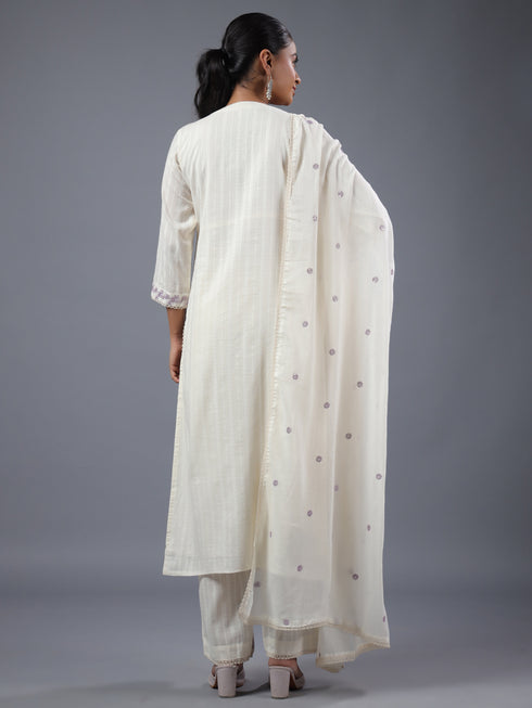 Off White Emblished Kurti Set