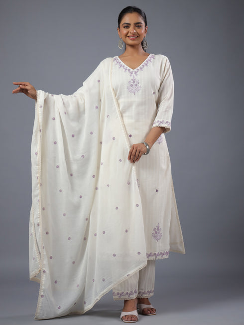 Off White Emblished Kurti Set