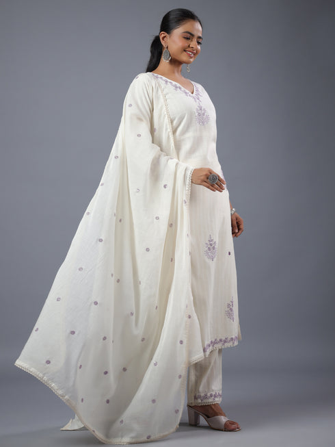 Off White Emblished Kurti Set